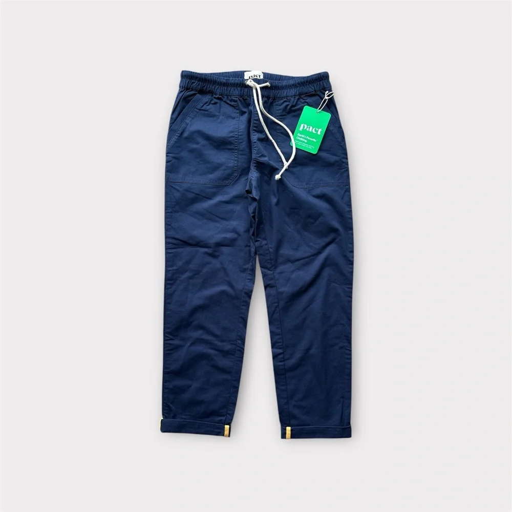 Pact Straight Leg Organic Cotton Twill Pull On Pants Navy Blue size M *NWT* - Picture 2 of 7